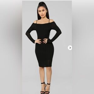 Fashion Nova No Black Off-Shoulder Black Bodycon Dress. New With Tags. Size L